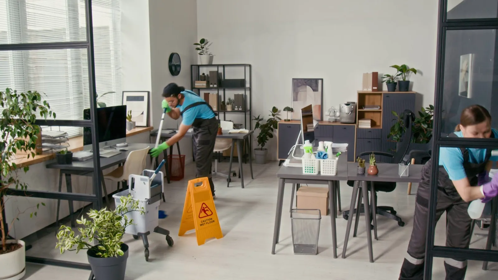 Professional commercial cleaning team